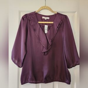 NWT Loft Deep Purple V-neck Blouse